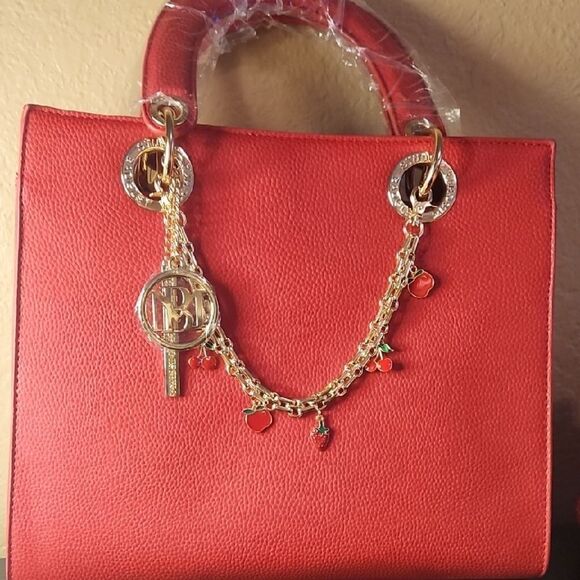 Badgley Mischka Handbags - Badgley Mishka Red Handbag with Gold Chain